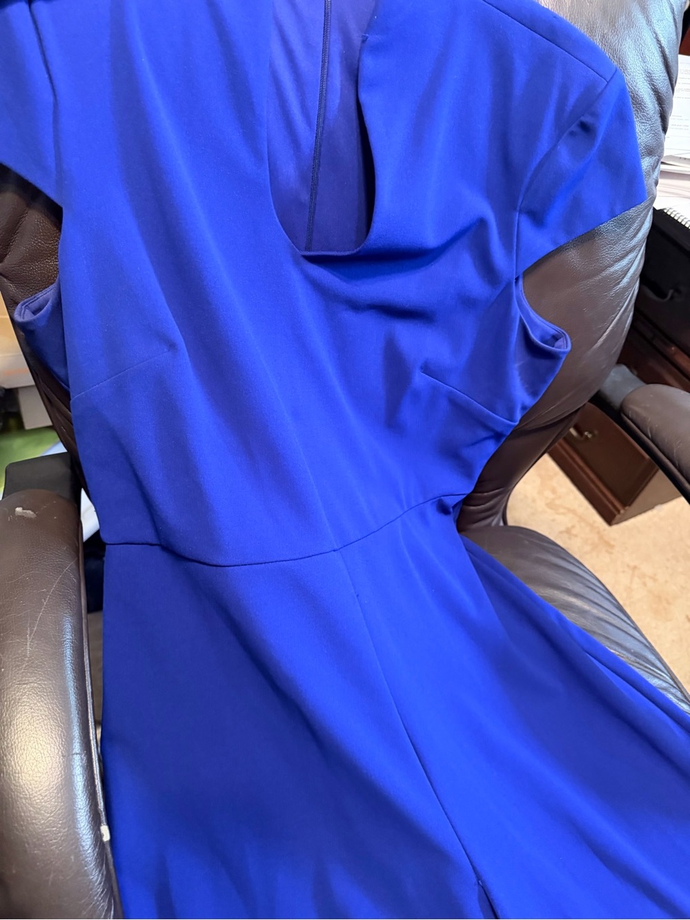 Macy's cobalt blue jumpsuit with cap sleeves